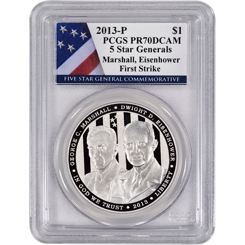 2013-P US 5-Star Generals Commem Proof Silver $1 - PCGS PR70 - First Strike Flag [MC-S1-13-P-GEN-P-PR70-FS-NF]