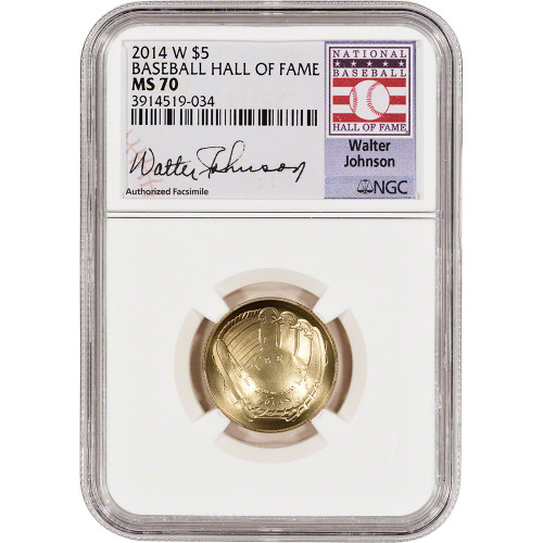 2014-W US Gold $5 Baseball BU - NGC MS70 HOF Label - Walter Johnson [MC-G5-14-W-BHOF-N-MS70-WJ]