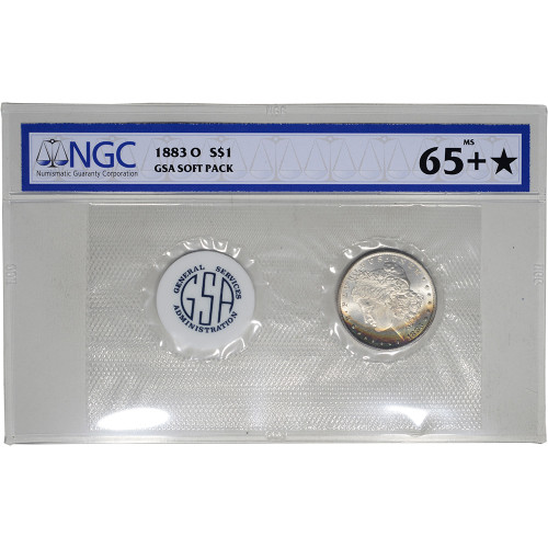 1883 O US Morgan Silver Dollar $1 - GSA Soft Pack - NGC MS65+ * Star Rainbow [GSA-00565]