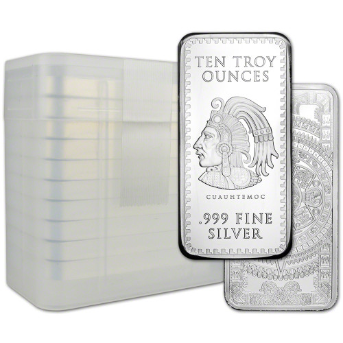 TEN (10) 10 oz. Golden State Mint Silver Bar Aztec Calendar .999 Fine [SILVER-Bar-10oz-GSM-AZTEC(10)]