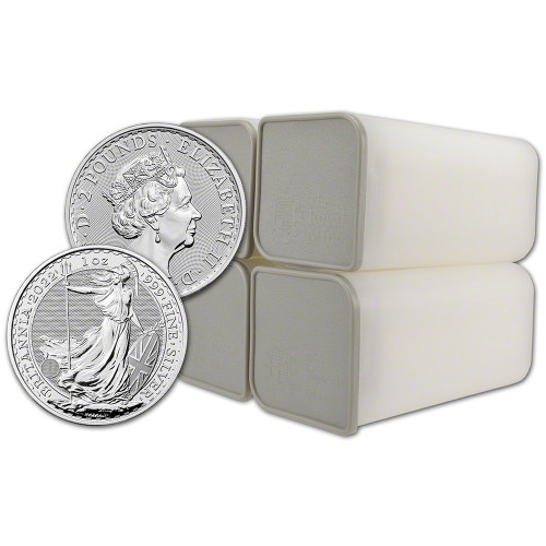 2022 Great Britain Silver Britannia £2 - 1 oz - BU - 100 Coins in 4 Mint Tubes [22-BRIT-S2-BU(100)]