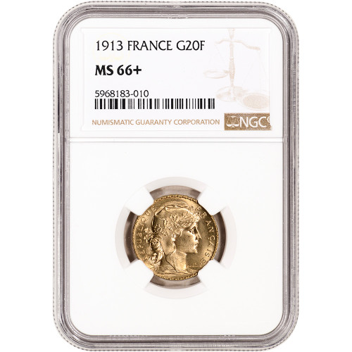 1913 France Gold 20 Francs - NGC MS66+ Plus Grade [WG-02614]