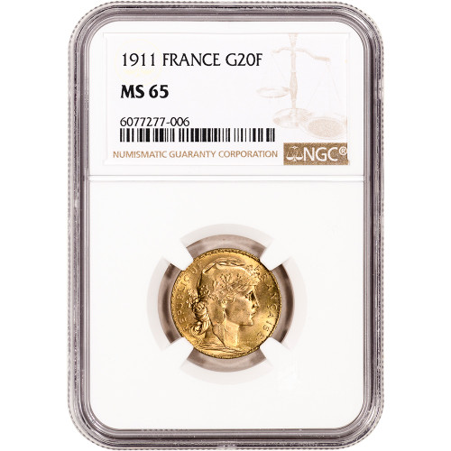 1911 France Gold 20 Francs - NGC MS65 [WG-02616]