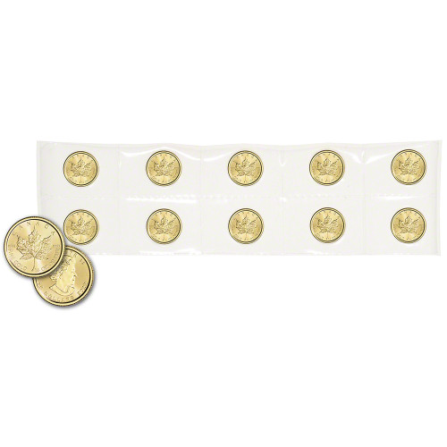 2022 Canada Gold Maple Leaf 1/4 oz $10 - BU - Sheet of Ten 10 Coins [22-CML-G10-BU(10)]