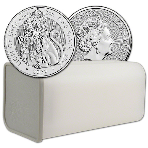 2022 Great Britain Silver Tudor Beasts Lion of England £5 2 oz 1 Roll 10 Coins Tube [22-UK-TB-LION-2oz-BU(10)]