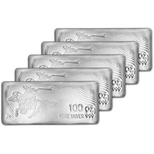 100 oz SilverTowne Silver Bar Pony Express Design 999 Fine Master Box of 5 [SILVER-Bar-100oz-ST-PONYX(5)]