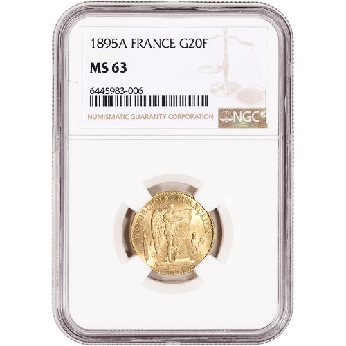 1895 A France Gold 20 Francs - NGC MS63 [WG-02656]