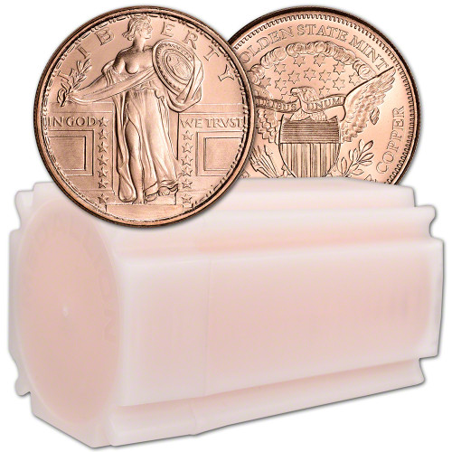 1 oz. Golden State Copper Round Standing Liberty Quarter .999 Fine Tube of 20 [COPPER-Rnd-1oz-GSM-STAND(20)]