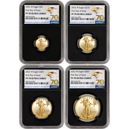 2022 W American Gold Eagle Proof 4 pc Year Set NGC PF70 First Day Issue Black [22-W-AGE-SET-N-PF70-FDI-BE70BK]