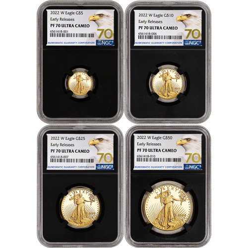 2022 W American Gold Eagle Proof 4 pc Year Set NGC PF70 Early Releases Black [22-W-AGE-SET-N-PF70-ER-BE70BK]