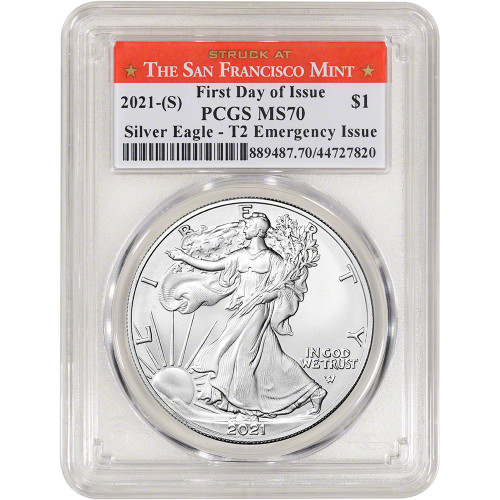 2021 (S) American Silver Eagle Type 2 PCGS MS70 First Day Issue Emergency Issue [21-(S)-ASE-T2-P-MS70-FDI-SF]