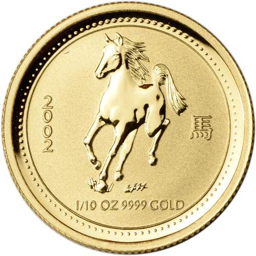 2002 Australia Gold Lunar Series I Year of the Horse 1/10 oz $15 - BU [02-HORSE-G15-BU]