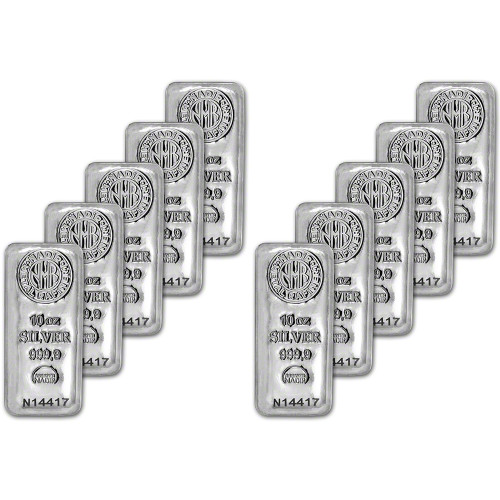 TEN (10) 10 oz. Nadir Metal Rafineri Refinery Silver Bar - 999.9 Fine [SILVER-Bar-10oz-NMR(10)]
