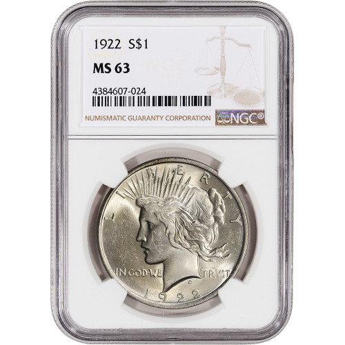 1922 US Peace Silver Dollar $1 - NGC MS63 [PEACE-22-N-MS63-NSL]