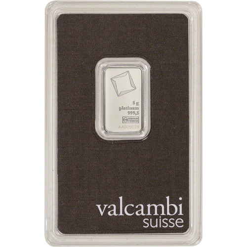 5 gram Platinum Bar - Valcambi Suisse - 999.5 Fine in Sealed Assay [PT-Bar-5g-VALCAMBI-Assay]