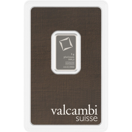 5 gram Platinum Bar - Valcambi Suisse - 999.5 Fine in Sealed Assay [PT-Bar-5g-VALCAMBI-Assay]
