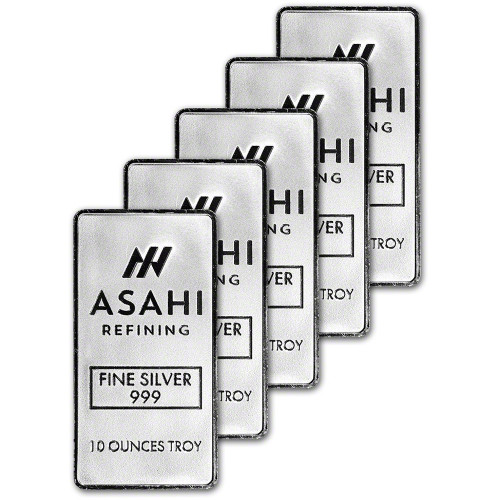 FIVE (5) 10 oz Silver Bar - Asahi Refining .999 Fine [SILVER-Bar-10oz-ASAHI(5)]
