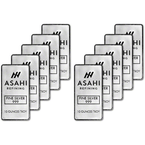 TEN (10) 10 oz Silver Bar - Asahi Refining .999 Fine [SILVER-Bar-10oz-ASAHI(10)]