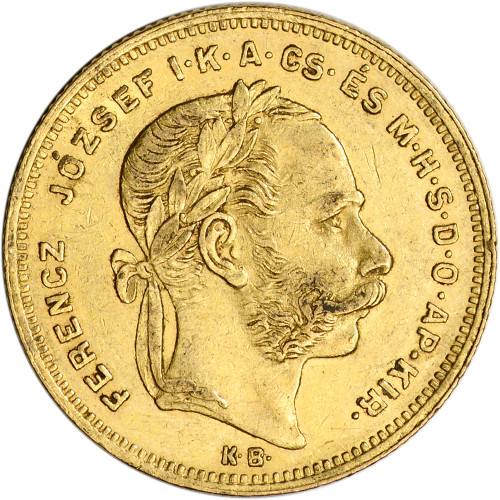 1892 Austria Gold 8 Florin/20 Francs .1867 oz - Franz Joseph I