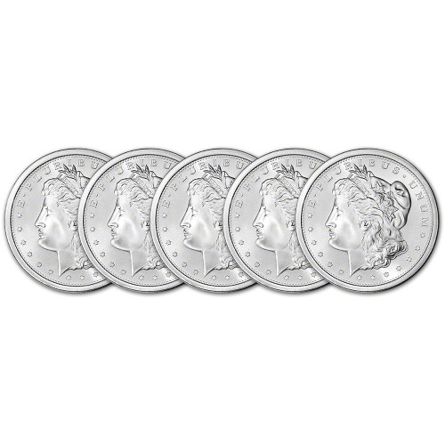 FIVE (5) 1 oz. Golden State Mint Silver Round Morgan Design .999 Fine [SILVER-Rnd-1oz-GSM-MOR(5)]