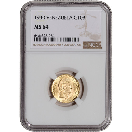 1930 Venezuela Gold 10 Bolivares - NGC MS64 Y# 31 [WG-02781]