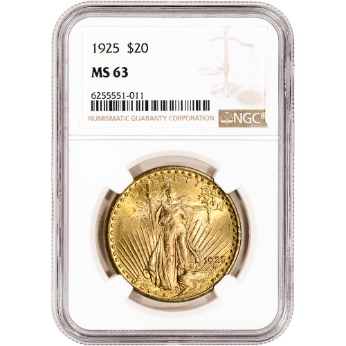 1925 US Gold $20 Saint-Gaudens Double Eagle - NGC MS63 [25-USG-STG