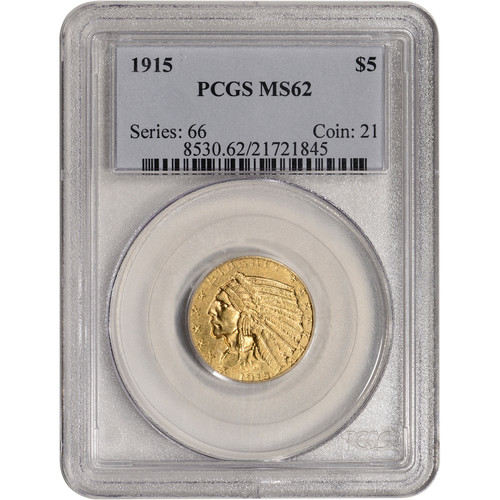 1915 US Gold $5 Indian Head Half Eagle - PCGS MS62 [USG-04036]