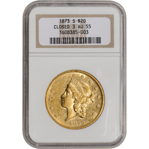1873 S US Gold $20 Liberty Head Double Eagle Closed 3 - NGC AU55 [USG-04024]