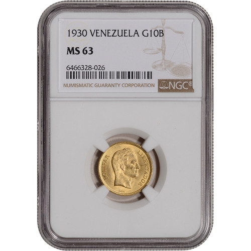 1930 Venezuela Gold 10 Bolivares - NGC MS63 Y# 31 [WG-02797]