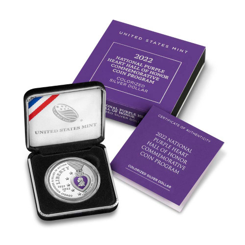 2022 W US Purple Heart Colorized Commemorative Proof Silver Dollar in OGP [US-MC-S1-22-W-PHCLR-PF]