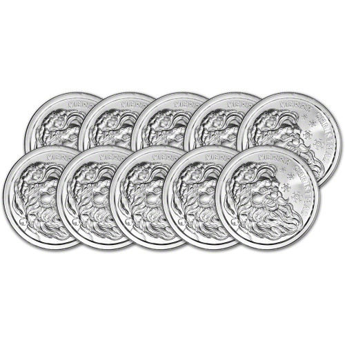 TEN (10) 1 oz Golden State Mint Silver Round Merry Christmas Santa .999 Fine [SILVER-Rnd-1oz-GSM-MCS22(10)]