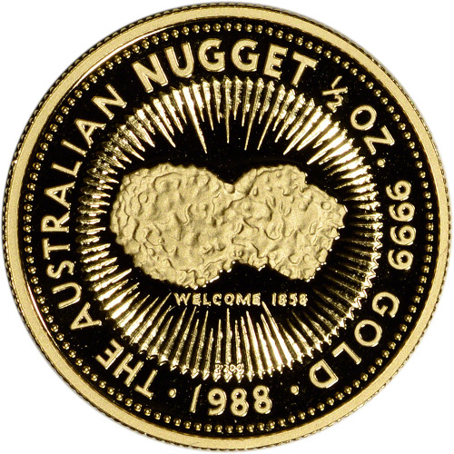 1988 P Australia Gold Nugget Proof 1/2 oz $50 - Welcome - Gem Proof [88-P-AU-NUG-G50-PF]