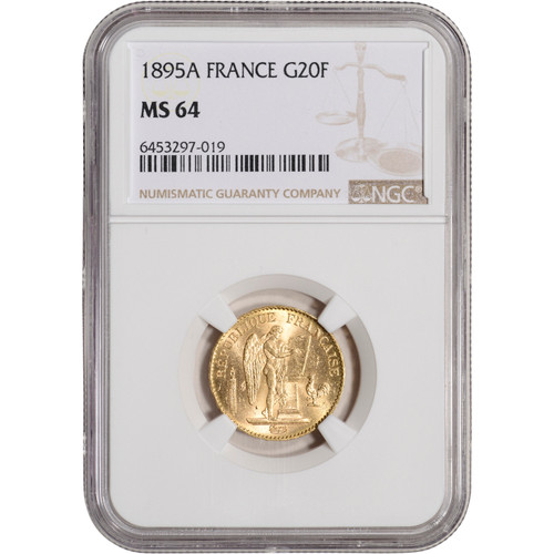 1895 A France Gold 20 Francs - NGC MS64 [WG-02895]