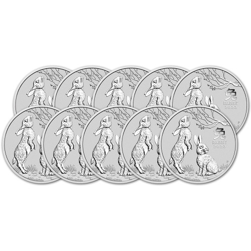 2023 P Australia Silver Lunar Year of the Rabbit 1 oz $1 - BU - Ten 10 Coins [23-P-RABBIT-S1-BU(10)]