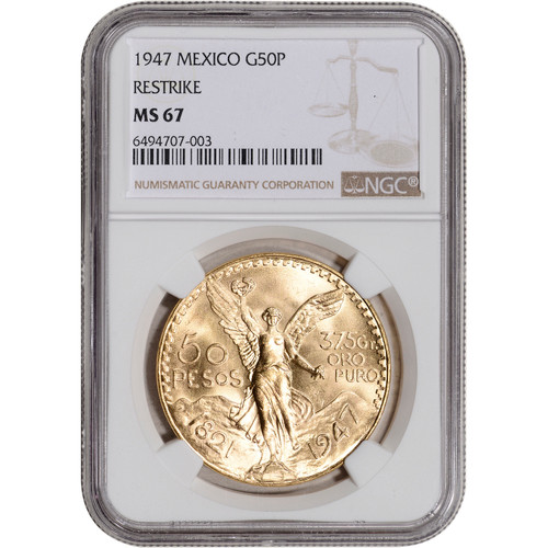 1947 Mexico Gold 50 Pesos Restrike - NGC MS67 KM# 481 [WG-02928]