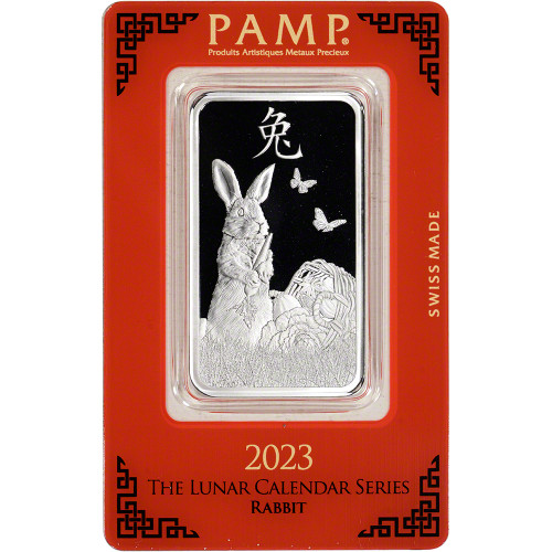 1 oz Silver Bar - PAMP Suisse - Lunar Year of the Rabbit - .999 Fine in Assay [SILVER-Bar-1oz-PAMP-Rabbit]