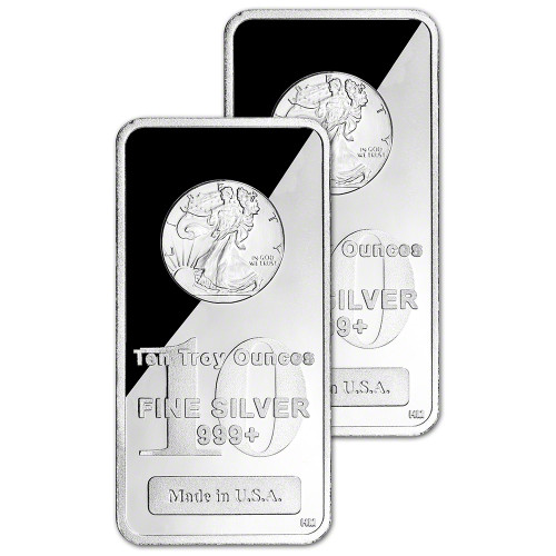 TWO (2) 10 oz Highland Mint Silver Bar - Walking Liberty Design .999+ Fine [SILVER-Bar-10oz-HM-WALKER(2)]