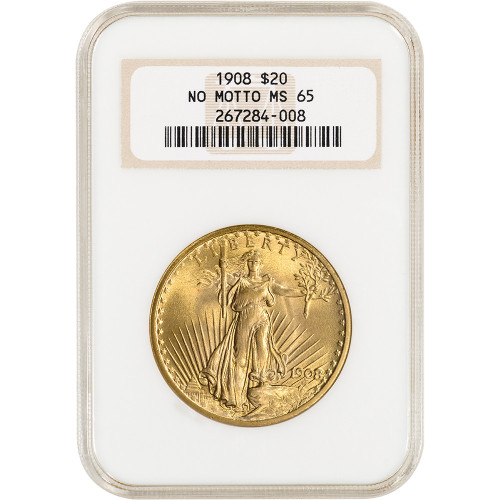 US Gold $20 Saint-Gaudens Double Eagle - NGC MS65 - 1908 No Motto [X-USG-STG-N-MS65-NM-OSH]