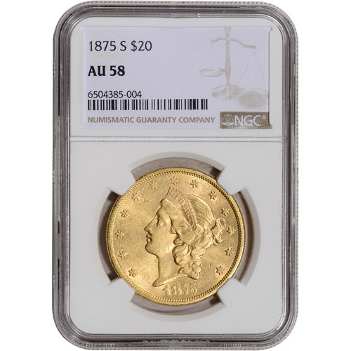 1875 S US Gold $20 Liberty Head Double Eagle - NGC AU58 [USG-04172]