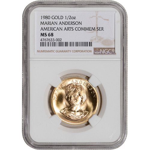 1980 US Gold 1/2 oz American Arts Commemorative Medal Marian Anderson  NGC MS68 [USG-04170]