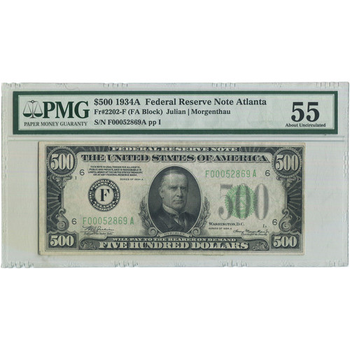 1934A US $500 Federal Reserve Note Atlanta - PMG 55 About Uncirculated [LC-HV-02150]