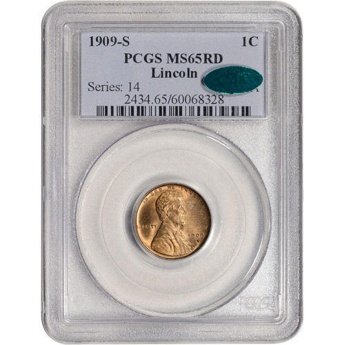 1909 S US Lincoln Wheat Cent 1C - PCGS MS65 RD - CAC Verified [LC-HV-02161]