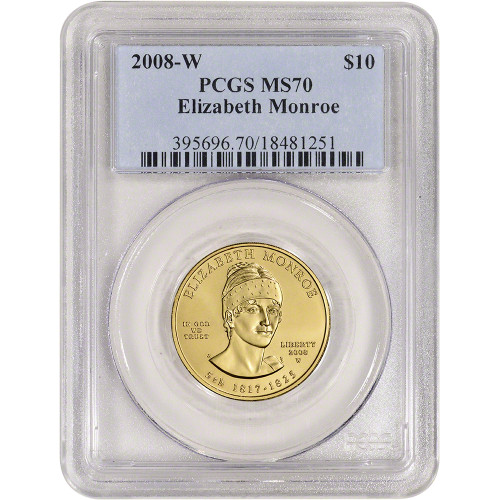 2008 W US First Spouse Gold 1/2 oz BU $10 - Elizabeth Monroe PCGS MS70 [FS-G10-08-W-EM-P-MS70-OSL]