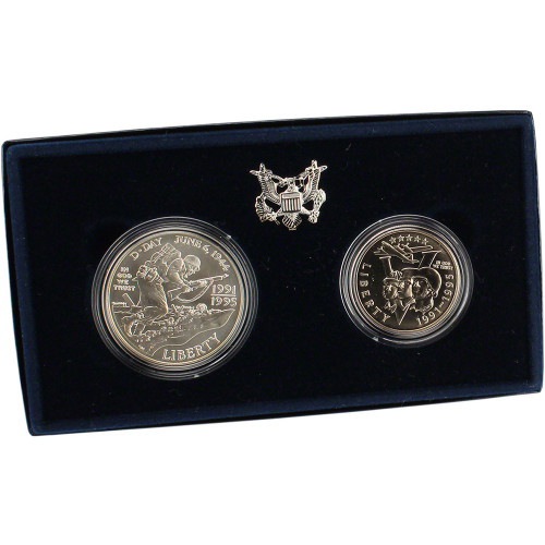 1991 - 1995 US World War II 2 Coin Commemorative BU Set in OGP [US-MC-2SET-93-WWII-BU]