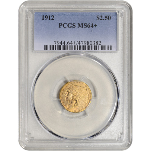 1912 US Gold $2.50 Indian Head Quarter Eagle - PCGS MS64+ Plus Grade [USG-04321]