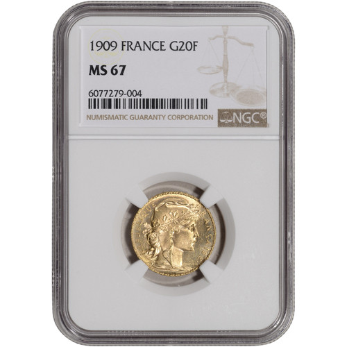1909 France Gold 20 Francs - NGC MS67 [WG-03022]