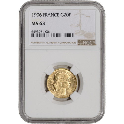 1906 France Gold 20 Francs - NGC MS63 [WG-03013]