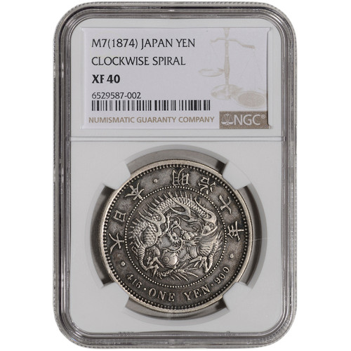 M7 (1874) Japan Silver Yen - Clockwise Spiral - NGC XF40 [LC-HV-02324]
