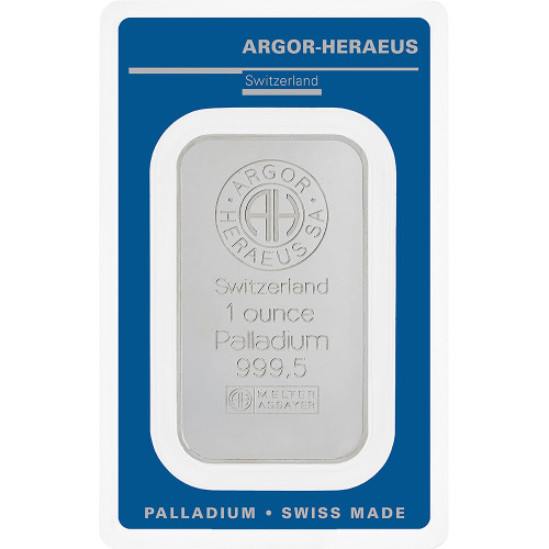 1 oz Palladium Bar - Argor Heraeus - 999.5 Fine in Assay [PD-Bar-1oz-AH-Assay]