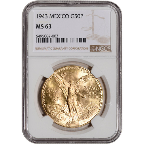 1943 Mexico Gold 50 Pesos - NGC MS63 KM-482 [WG-03078]